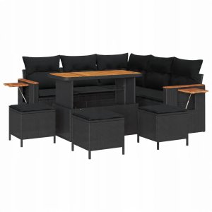 9-elementowy zestaw sof ogrodowych vidaXL z poduszkami Czarny Polirattan Akacja 14