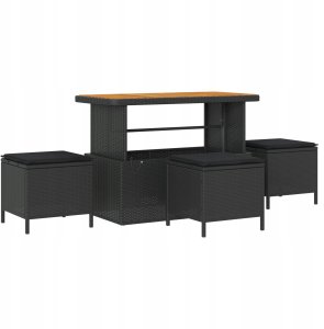 9-elementowy zestaw sof ogrodowych vidaXL z poduszkami Czarny Polirattan Akacja 4