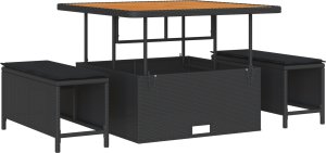 vidaXL 9-częściowy zestaw sof ogrodowych z poduszkami czarny rattan akacja 2