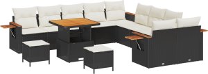 13-częściowy zestaw sof ogrodowych vidaXL z poduszkami Czarny Poli Rattan Akacja 2