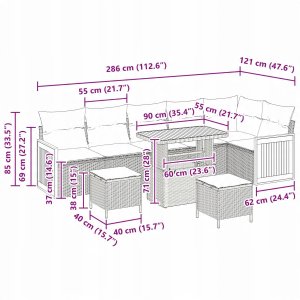 Zestaw 9-częściowy sofy ogrodowej z poduszkami Beżowy Poli Rattan Akacja 5