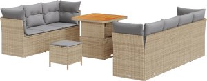 vidaXL 10-częściowy zestaw sof ogrodowych z poduszkami Beżowy Polirattan Akacja 2