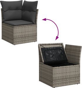 10-częściowy zestaw sof ogrodowych z poduszkami Szary Poli Rattan Akacja 6