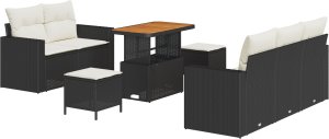 vidaXL Zestaw 8-częściowy kanap ogrodowych z poduszkami Czarny Polirattan Akacja 2