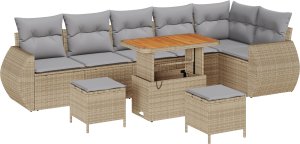 vidaXL 9-częściowy zestaw sof ogrodowych z poduszkami beżowy polirattan akacja 2