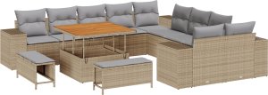 vidaXL Zestaw kanap ogrodowych z poduszkami Beżowy Polirattan Akacjowy 2