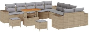 vidaXL 13-częściowy zestaw kanap ogrodowych z poduszkami beżowy polirattan akacja 2
