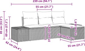 vidaXL Zestaw sof ogrodowych 4-częściowy z poduszkami Brązowy Rattan 5