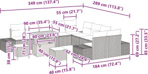 vidaXL 13-częściowy Zestaw Sof Ogrodowych z Poduszkami Czarny Polirattan Akacja 5