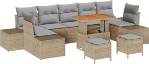 vidaXL 10-częściowy zestaw sof ogrodowych z poduszkami Beżowy Rattan Akacja 2