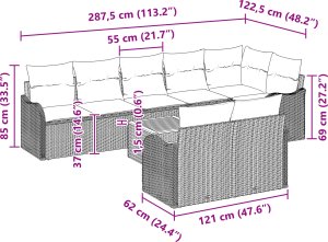 vidaXL 9-częściowy zestaw sof ogrodowych z poduszkami Beżowy Polirattan Akacja 3