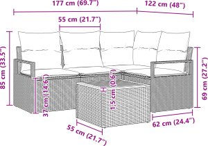 vidaXL 5-częściowy zestaw sof ogrodowych z poduszkami czarny poli rattan akacjowy 4