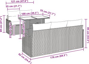 vidaXL 6-częściowy zestaw kanap ogrodowych z poduszkami czarny polirattan 2