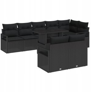 vidaXL 9-częściowy zestaw kanapowy do ogrodu z poduszkami czarny polirattan 2