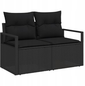 vidaXL 9-częściowy zestaw sofy ogrodowej z poduszkami czarny polirattan akacjowy 4