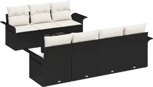 vidaXL 8-częściowy Zestaw Sof Ogrodowych z Poduszkami Czarny Polirattan 2