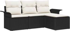 Zestaw 4-częściowej Sofy Ogrodowej vidaXL z Poduszkami Czarny Poli Rattan 2
