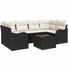 vidaXL 7-częściowy zestaw sof ogrodowych z poduszkami Czarny Polirattan 2