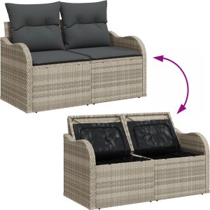 Zestaw Sofy Ogrodowej vidaXL 6 Części z Poduszkami Jasnoszary Polirattan 2