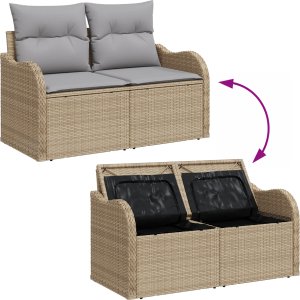 Zestaw sofy ogrodowej vidaXL 7 części z poduszkami beżowy polirattan 4