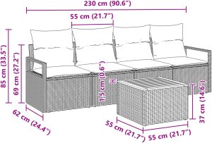vidaXL 5-częściowy zestaw sof ogrodowych z poduszkami szary polirattan akacjowy 2