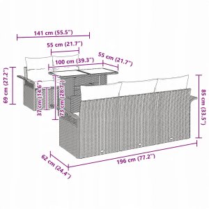 vidaXL Zestaw 6-częściowy Sof Ogrodowych z Poduszkami Czarny Rattan Poli 13