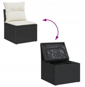 vidaXL 9-elementowy zestaw sofy ogrodowej z poduszkami Czarny Rattan PE 11