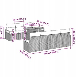 vidaXL 9-elementowy zestaw sofy ogrodowej z poduszkami Czarny Rattan PE 13