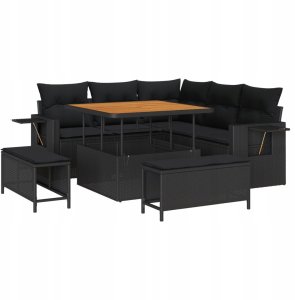 8-częściowy zestaw sof ogrodowych z poduszkami czarny rattan akacjowy 2