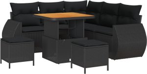 vidaXL Zestaw Sof Ogrodowych 8 cz. z Poduszkami Czarny Polirattan Akacja 2