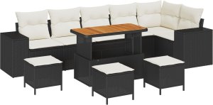 vidaXL 10-częściowy zestaw sof ogrodowych z poduszkami czarny poly rattan akacja 2