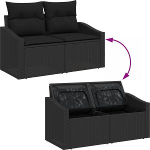 vidaXL 8-częściowy zestaw sofa ogrodowa z poduszkami Czarny Polirattan Akacja 2