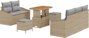 Zestaw Sofy Ogrodowej vidaXL 8 Części z Poduszkami Beżowa Polirattan Akacja 2