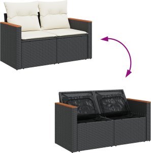 vidaXL 14-elementowy zestaw sof ogrodowych z poduszkami czarny polirattan akacja 5