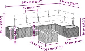 vidaXL 6 Elementowy Zestaw Sofy Ogrodowej z Poduszkami Czarny Polirattan Akacja 3