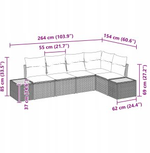 Zestaw 5-częściowy sofa ogrodowa z poduszkami czarny polirattan akacja 11