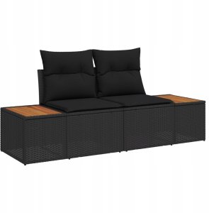 Zestaw 5-częściowy sofa ogrodowa z poduszkami czarny polirattan akacja 13