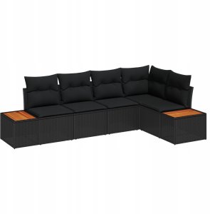 Zestaw 5-częściowy sofa ogrodowa z poduszkami czarny polirattan akacja 2