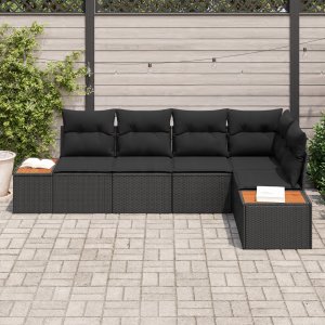 Zestaw 5-częściowy sofa ogrodowa z poduszkami czarny polirattan akacja 3