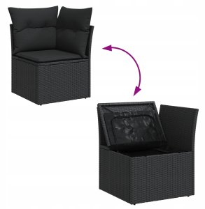Zestaw 5-częściowy sofa ogrodowa z poduszkami czarny polirattan akacja 10