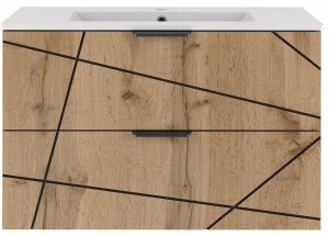 Szafka łazienkowa WOOD-01 z umywalką 80 cm z szufladami DĄB WOTAN 2