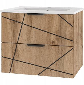 Szafka łazienkowa z umywalką 60 cm WOOD-02 z szufladami DĄB WOTAN 1