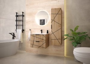 Szafka łazienkowa z umywalką 60 cm WOOD-02 z szufladami DĄB WOTAN 12