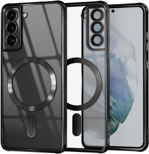 Etui Supero Magnetyczne TPU Plating do Samsung Galaxy S21 5G, przezroczyste z czarną ramką 1