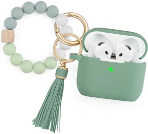 Etui silikonowe z brelokiem do AirPods 4, zielone 1