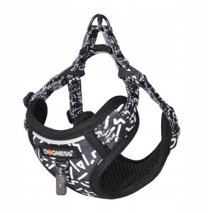 Zestaw spacerowy Dogness smycz 1,5m+szelki dla psa (czarno-biały) 2