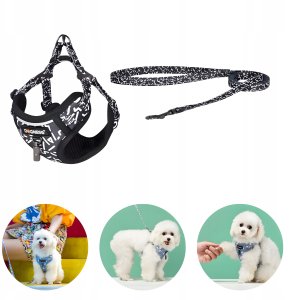 Zestaw spacerowy Dogness smycz 1,5m+szelki dla psa (czarno-biały) 6
