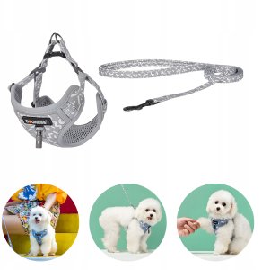 Zestaw spacerowy Dogness smycz 1,5m+szelki dla psa (jasnoszary) 6