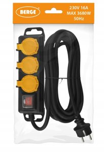 Przedłużacz Listwa Zasilająca 3 Gniazda 5m Wodoszczelny Z Wyłącznikiem IP44 2