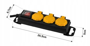 Przedłużacz Listwa Zasilająca 3 Gniazda 5m Wodoszczelny Z Wyłącznikiem IP44 8